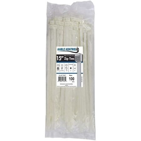 Kable Kontrol Cable Tie, 15 in L, 4-1/8 in Max Bundle Dia., Natural, Nylon 6/6, 250 lb Strength, 100 PK CT15NAT